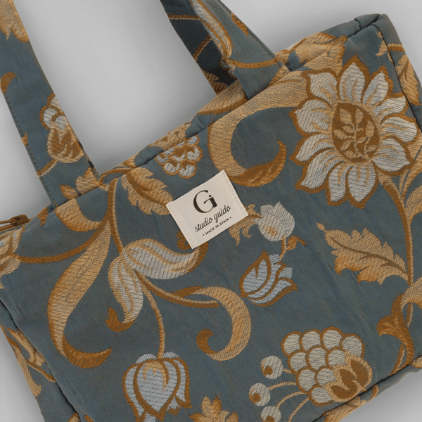 sac à main Anna - tapisserie fleurs dorées sur fond bleu – Image 2