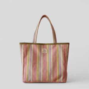 Bolso shopper Carmen - tela rosa con rayas