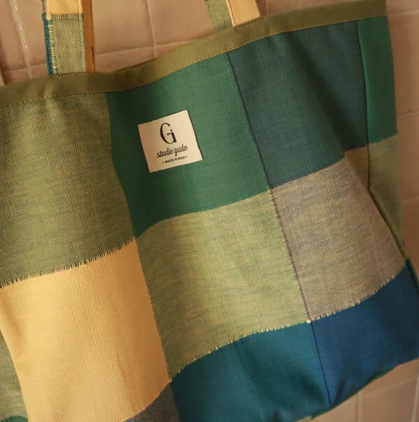 Sac cabas Carmen - carreaux tons bleus – Image 2
