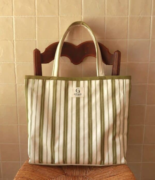 Bolso shopper Carmen - rayas verdes y blancas