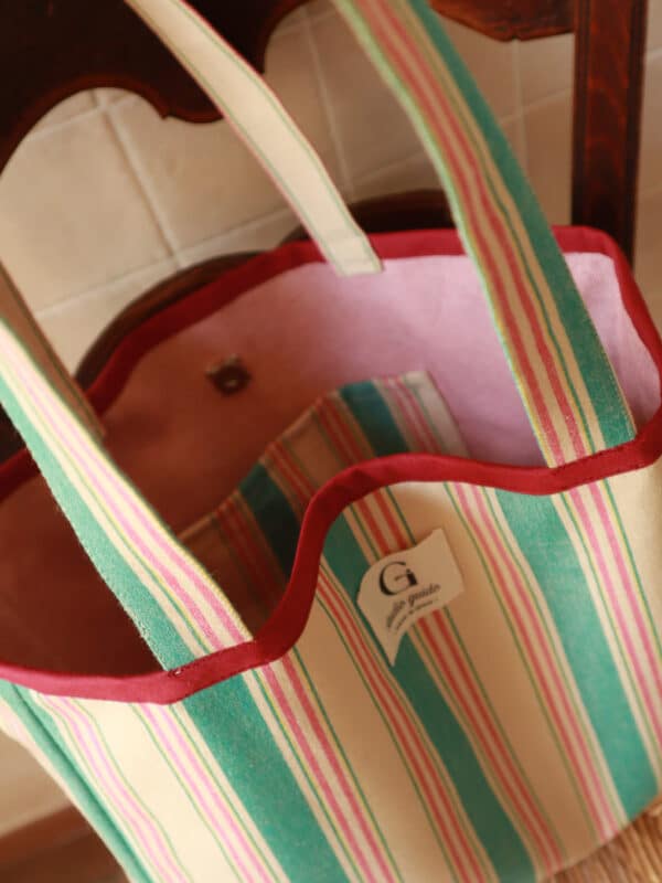 Bolso shopper Carmen - rayas turquesas y frambuesas - Imagen 3
