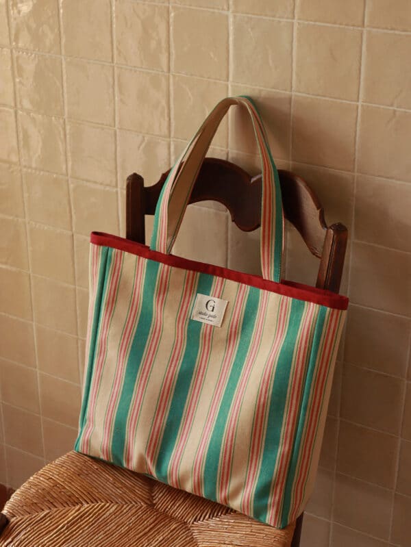 Bolso shopper Carmen - rayas turquesas y frambuesas - Imagen 2