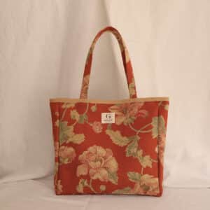 Sac cabas artisanal Carmen - tapisserie terracotta à motif floral