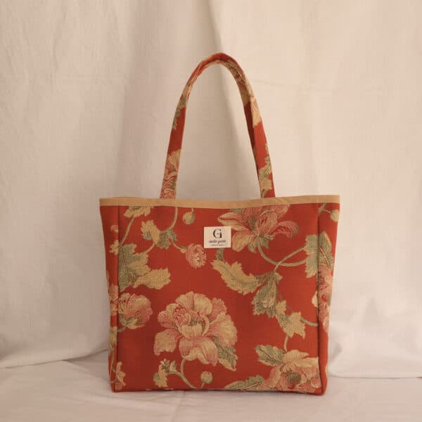 Sac cabas artisanal Carmen - tapisserie terracotta à motif floral